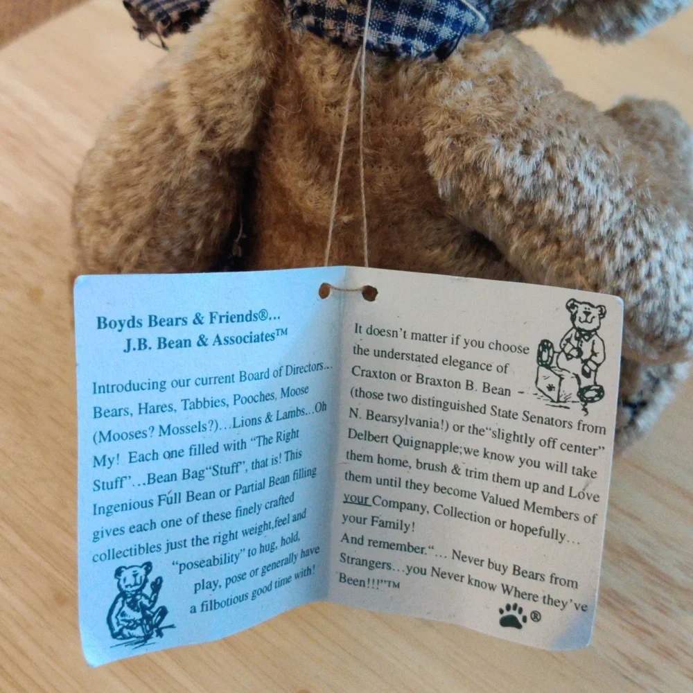 Vtg Boyds Bear- Patches B. Beariluved Plush Dog Toy with Checkered Scarf